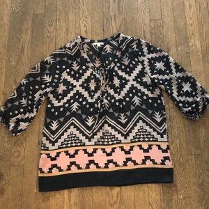 Sheer tribal print peasant blouse